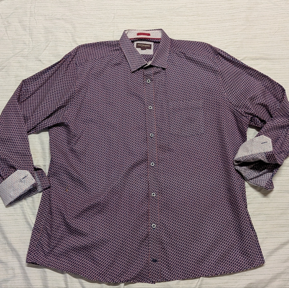 Johnston & Murphy Printed Cotton Shirt, Size XXL, Red, White and Blue Print